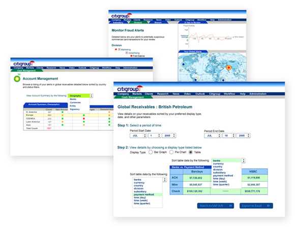 Citigroup Cash Management prototype concept pages